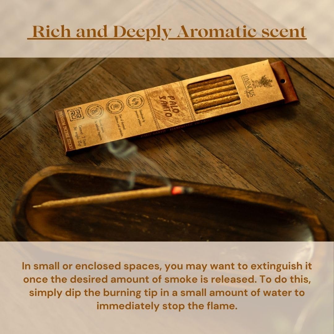 Handmade Palo Santo Incense Sticks by Luminous Aura– 100% Natural & Organic, Ethically Sourced from Peru – 7 Sticks, 8" Each – Non-Toxic, Ideal for Meditation, Relaxation, Smudging & Energy Cleansing