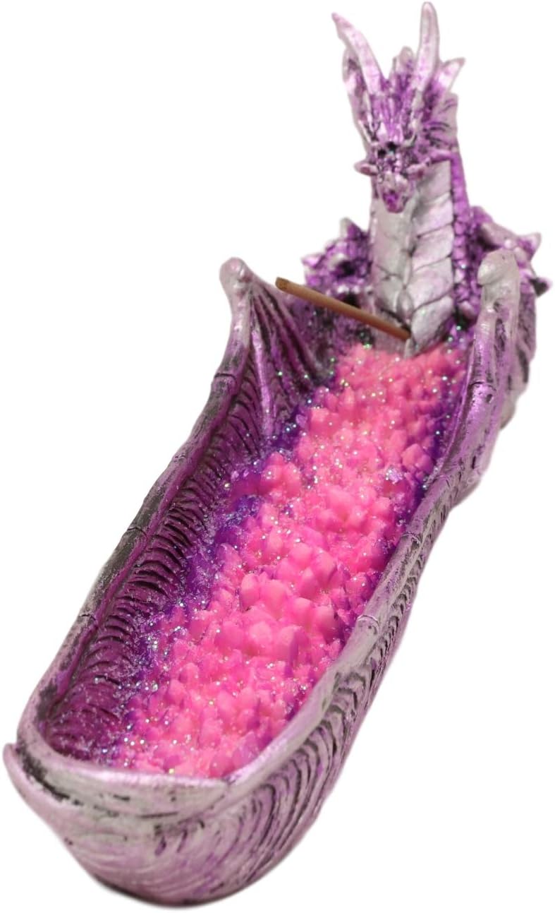 Ebros Gift Magenta Sunset Dragon Guarding Pink Quartz Crystal Quarry River Incense Burner Holder Figurine 10.5" Long Fantasy Mythical Dungeons and Dragons Home Decorative Accent Statue