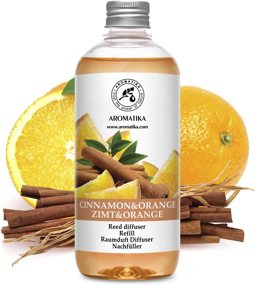 Cinnamon - Orange Diffuser Refill 17 Fl Oz - Intensive - Fresh & Long Lasting Fragrance - Good for Aromatherapy - SPA - Christmas Scent - Scented Diffusers - Home Fragrance - Reed Diffuser Refill