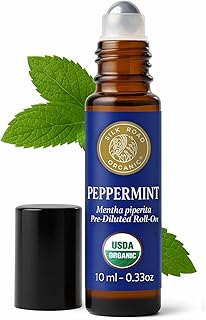 Silk Road Organic Peppermint Essential Oil Roll on for Head Tension, Nausea, Morning Sickness, Energy & Focus – 10ml USDA Certified Aromatherapy Roller - Always Pure, Always Organic