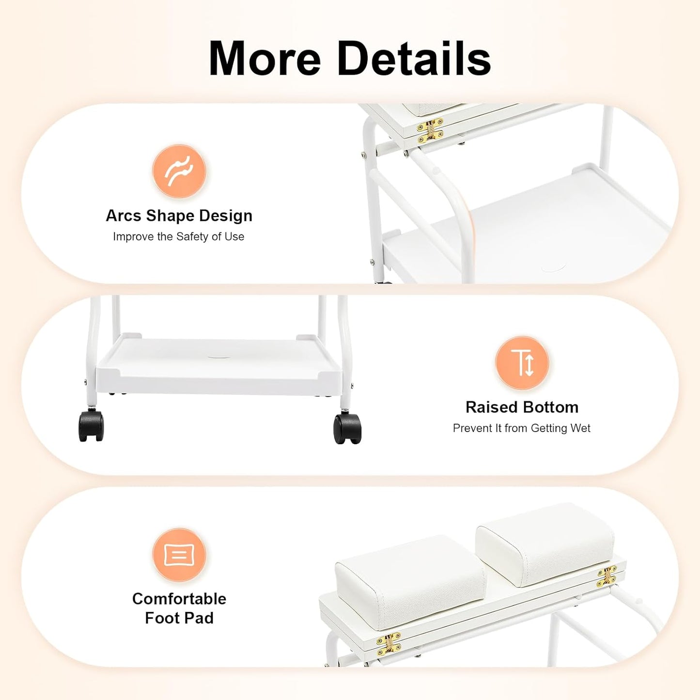 Foot Bath Trolley, Floorstanding Pedicure Foot Spa Trolley, Pedicure Foot Rest with 4 Plastic Universal Silent Wheels and Collapsible Board, Portable Footrest Stand Cart for Beauty Parlor Bathroom