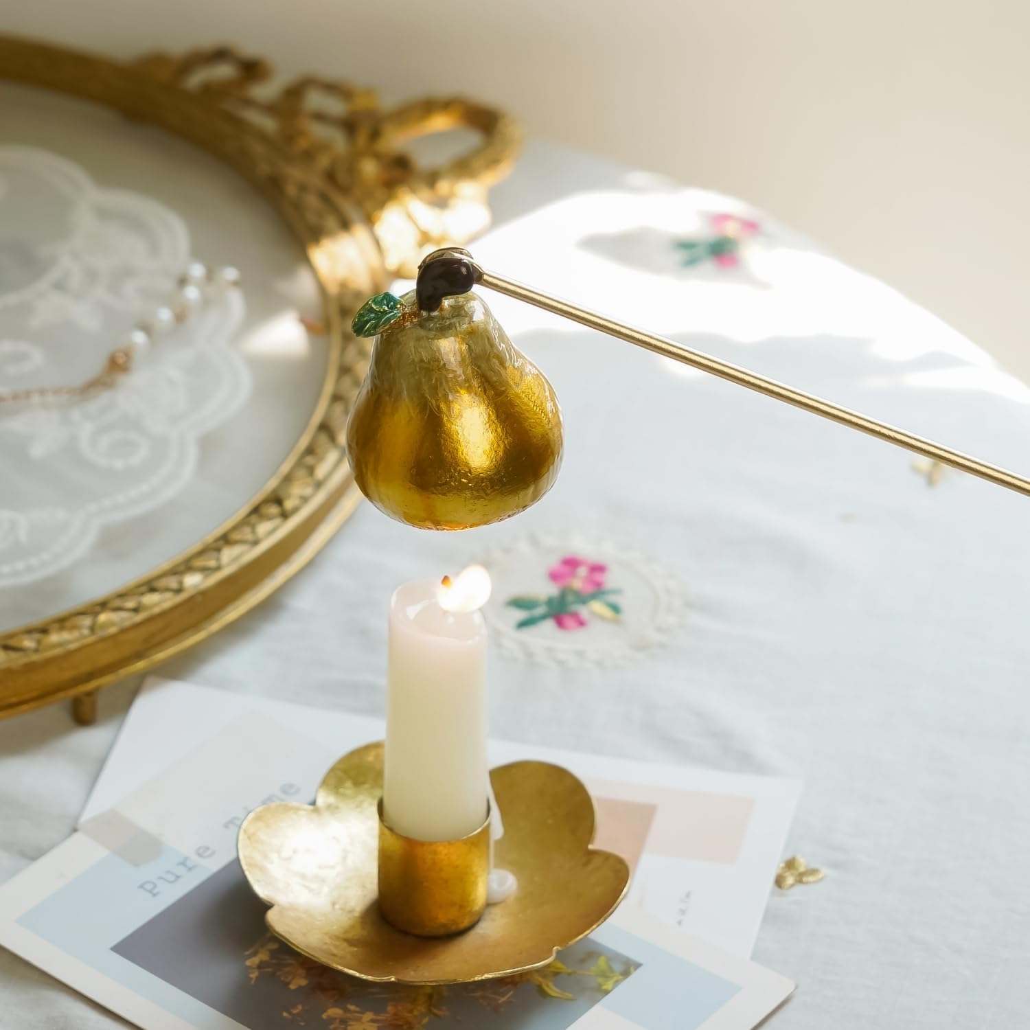 NIKKY HOME Candle Snuffer, Retro Candle Extinguisher with Long Handle Pear Wick Snuffer Candle Accessory for Candle Lovers