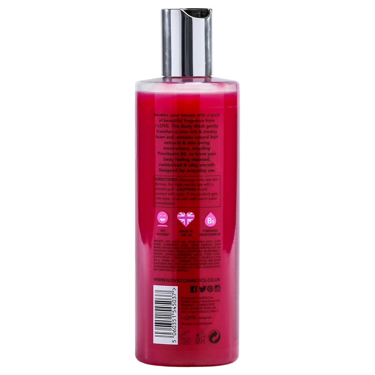 I LOVE Glazed Raspberry Scented Body Wash - Moisturizing Body Wash and Foaming Bubble Bath - Raspberry, Strawberry, and Vanilla Fragrance - 11.8 Ounces