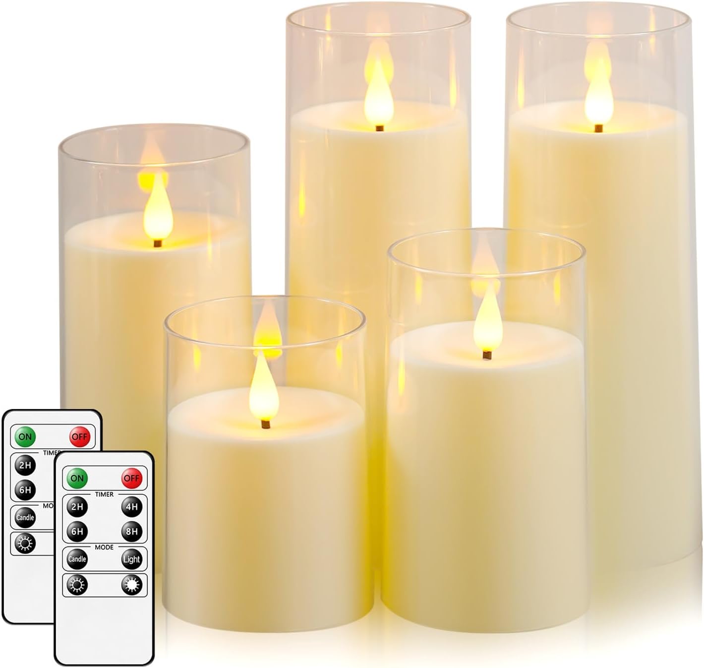Fo32won Ivory White LED Flameless Pillar Candles Battery Operated with Remote Timer, 5 Pack 3D Flickering Acrylic Candles for Home Living Room Bedroom Fireplace Wedding Party Holiday Decor & Gift