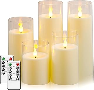 Fo32won Ivory White LED Flameless Pillar Candles Battery Operated with Remote Timer, 5 Pack 3D Flickering Acrylic Candles for Home Living Room Bedroom Fireplace Wedding Party Holiday Decor & Gift