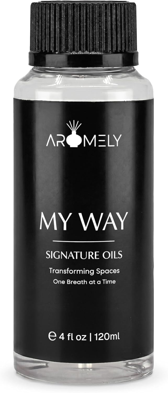 AROMELY My Way Diffuser Oil Blend | Luxury Home Fragrance Oil for Diffusers | Inspired by 1 Hotel | Signature Scent with Notes of Leather, Cardamom, Lemon, Cedarwood, Iris & Amber | 120ml