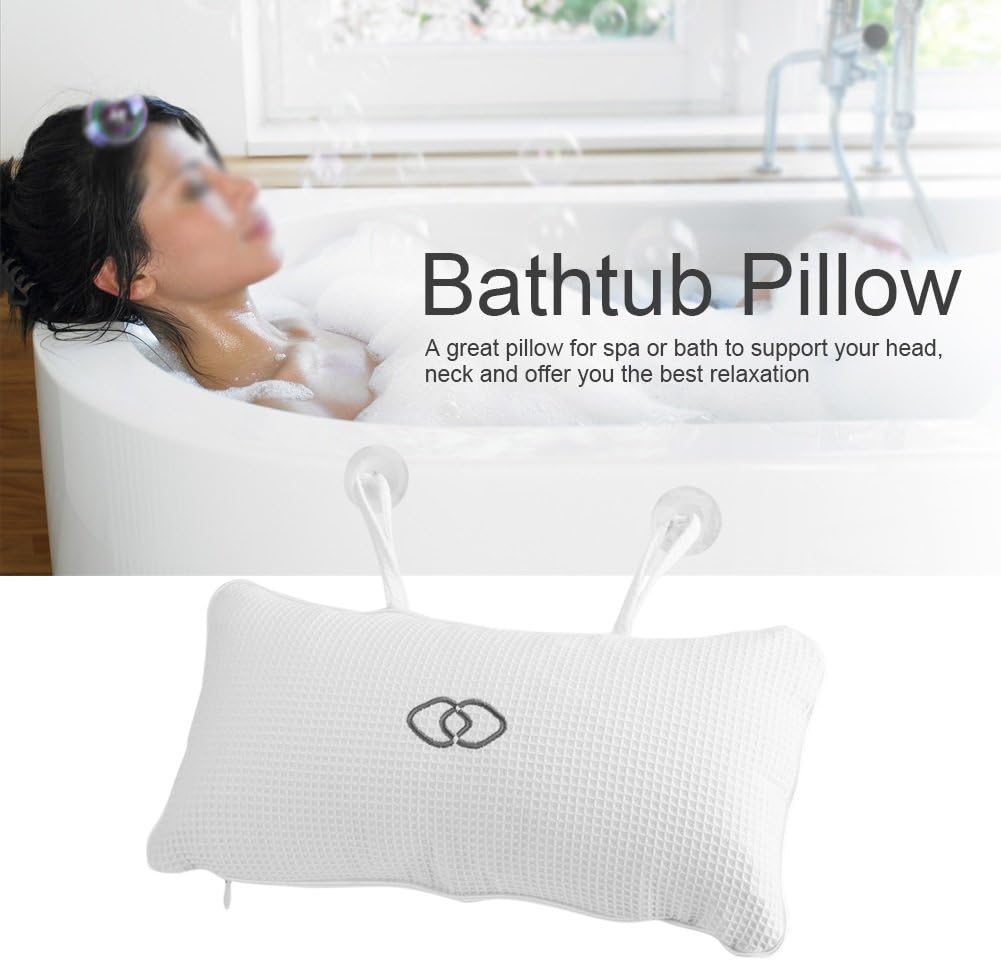 Nikou Bathtub Spa Pillow - Bath Cushion Bath Pillows White - Spa Pillow with Suction Cups,Supports Neck and Shoulders,for Hot Tub Home Spa Jacuzzi Bathtub Head Rest, Comfortable & Soft