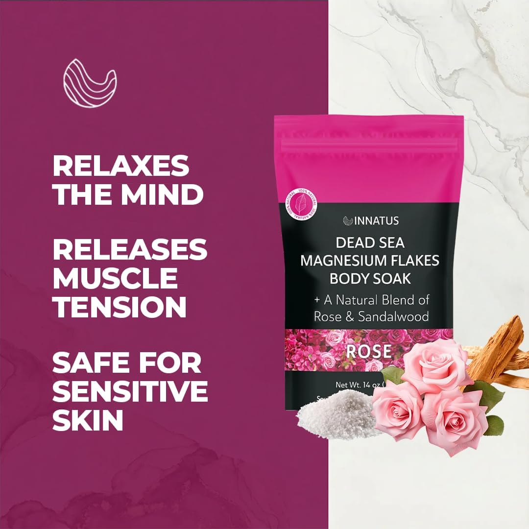Pure Dead Sea Magnesium Flakes Clarity Soak – Relaxing & Replenishing 14oz Bath Soak – Infused with Infused with Natural Oils for Muscle Recovery (Rose)