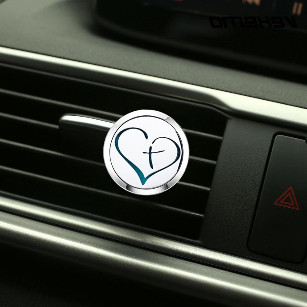AZNECK Car Essential Oil Diffuser Vent Clip - Cross Love Style - Stainless Steel - 10 Refill Pads - Car, Office, Bedroom, Bathroom - Aromatherapy - Magnetic Closure