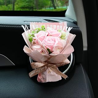 Unique Car Vent Clip Air Freshener, Aesthetic Floral Soap Rose Bouquet Diffuser Decor, Reusable Essential Oil Aroma Pad, Cute Car Accessories Gift for Women (Style I)