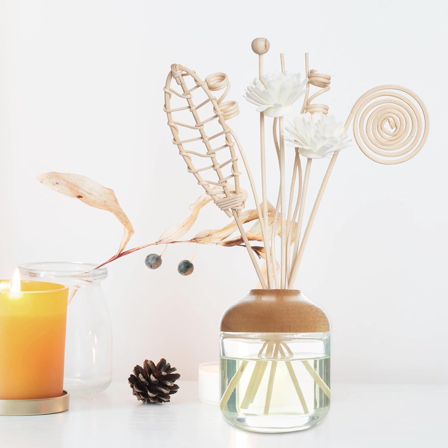 12 Pcs Reed Diffuser Sticks Rattan Flower Reed Fragrance Diffuser Set Diffuser Sticks for Office Home Decor