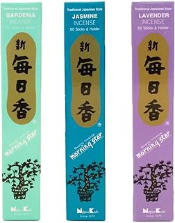 nippon kodo Morning Star Incense Bundle of 3 x 50 Sticks Boxes (Jasmine, Gardenia, Lavender) - Premium Incense Sticks - Traditional Japanese Style