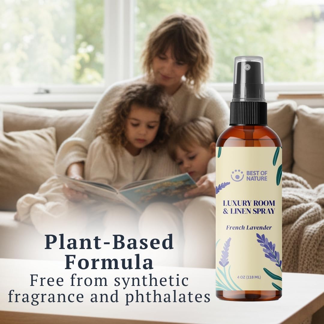 Best of Nature Luxury Room & Linen Spray – All-Natural Essential Oil Air Freshener for Home, Bedroom, Bathroom & Linens – Plant-Based, Family-Safe, Relaxing Aromatherapy Mist (French Lavender)