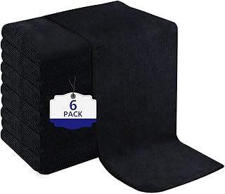 Puomue 6 Pack Black Salon Towels, Super Soft and Absorbent Microfiber Hair Towel for Salon, Bath, Spa, Pool and Home, 27 inch X 16 inch, Black