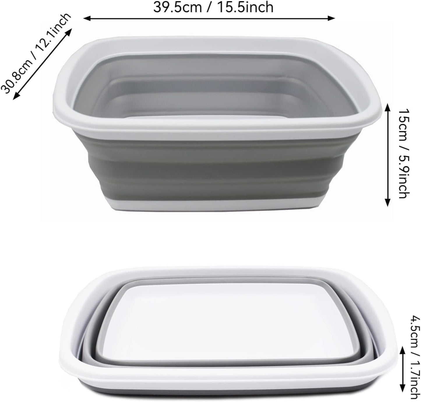 SAMMART 10L (2.6 Gallons) Collapsible Tub - Foldable Dish Tub - Portable Washing Basin - Space Saving Plastic Washtub (White/Grey, 1)