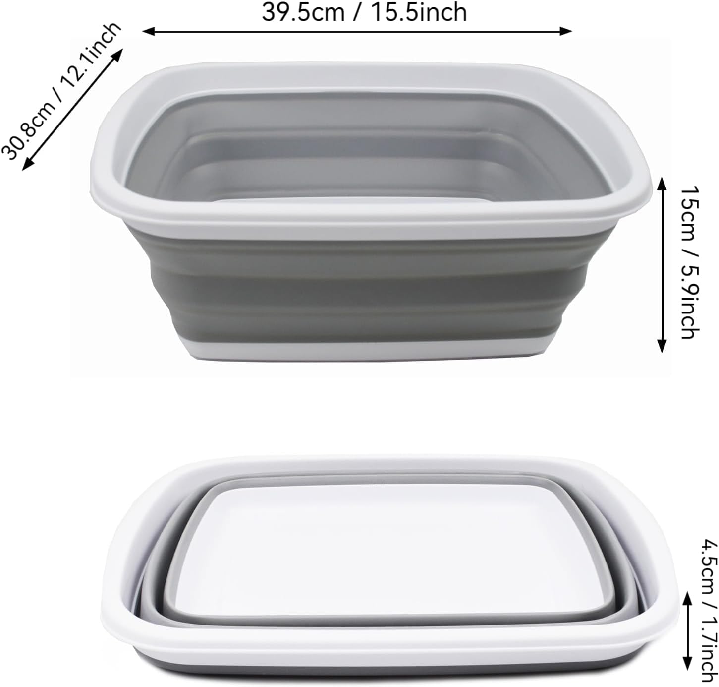 SAMMART 10L (2.6 Gallons) Collapsible Tub - Foldable Dish Tub - Portable Washing Basin - Space Saving Plastic Washtub (White/Grey, 1)