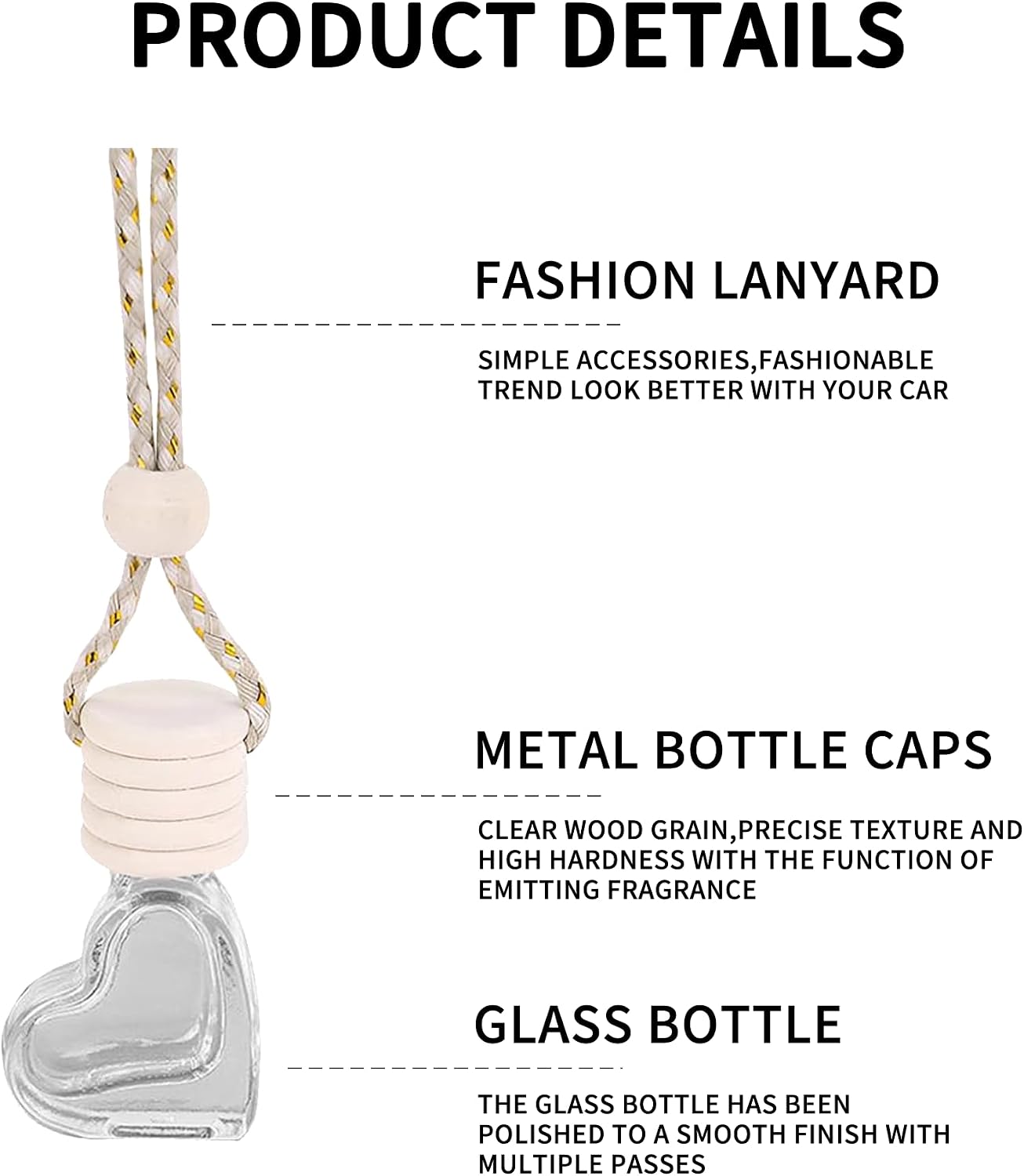 5PCS Hanging Car Air Freshener, Auto Interior Decoration 8 ml Oil Diffuser Perfume Aromatherapy Pendant Empty Glass Bottle, Fragrance Ornament with Vent Clip Wooden Cap and Rope (Heart)