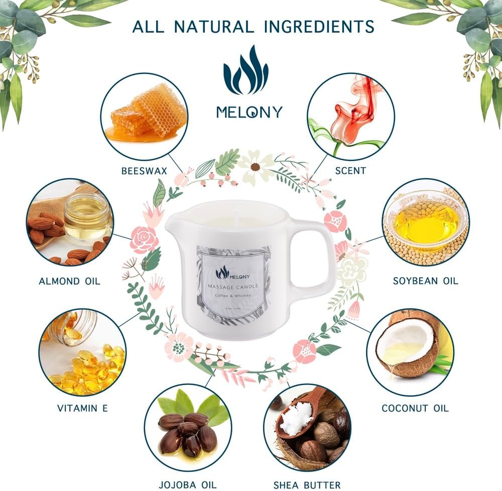 MELONY Soy Massage Oil Candle | Wine Chocolate | Low Temp | 2.82 OZ / 80G | Perfect Intensive Skin Treatment Candle | Nourishing with Almond Oil, Shea Butter & Cocoa Butter | Massage & Moisturise