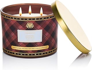 M&SENSE Plaid Pattern 3 Wick Soy Candles,11.64 oz Large Santal Woods Scent Candle for Relaxation, Gifting, Home Décor | for Bedroom, Office, Party