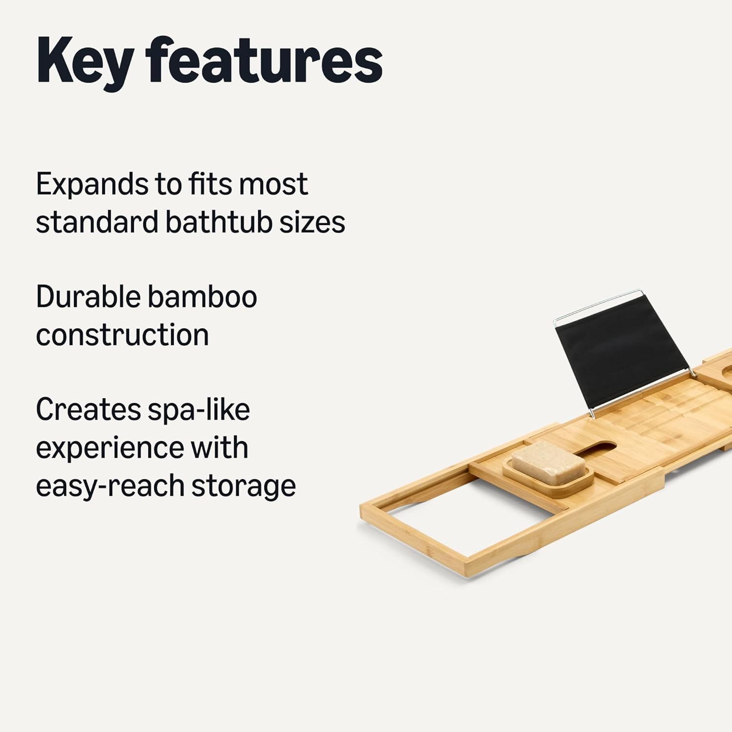 Amazon Basics Expandable Bamboo Bathtub Tray Caddy, 29.5-43 in, Spa Bath Organizer