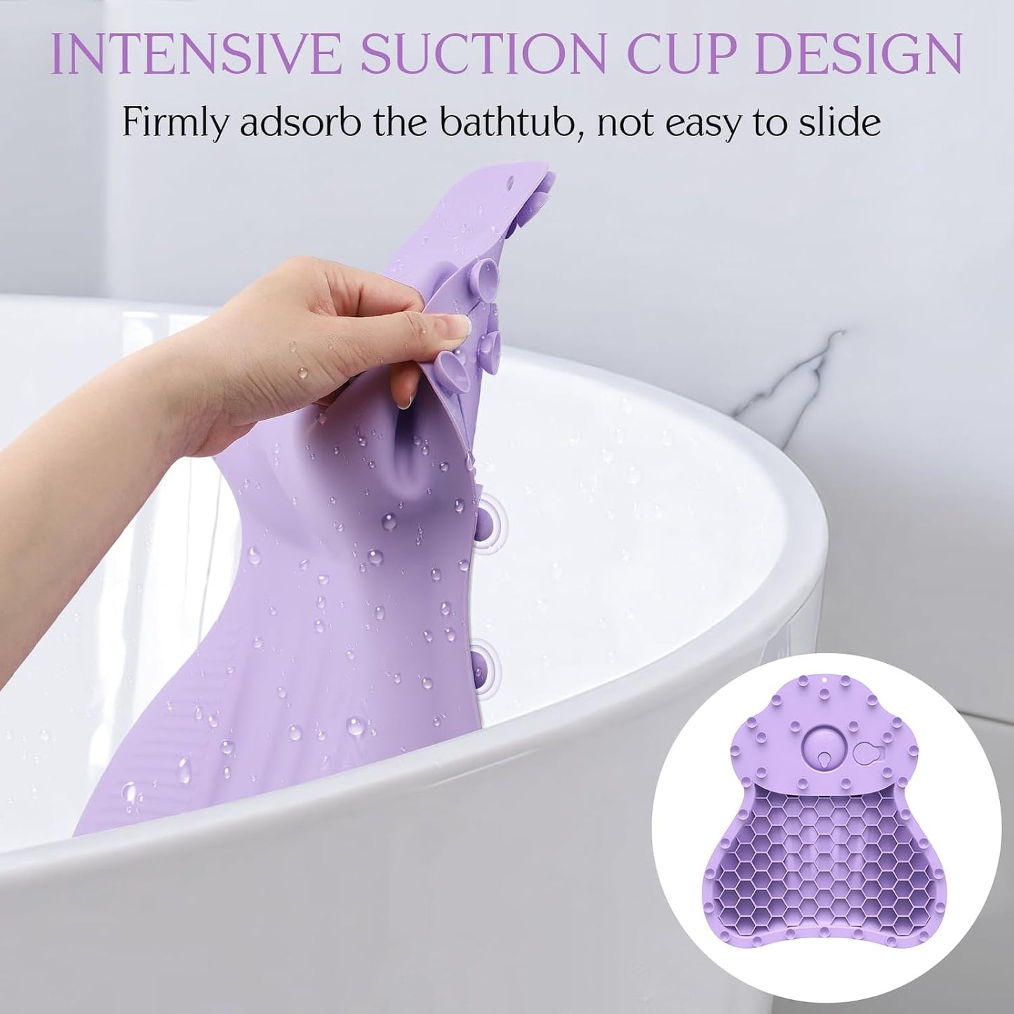Silicone Bath Pillow, New Material Bath Pillows for Tub Head Neck and Back Support, Bath Tub Pillow with 4D Press Inflatable Airbag and Non-Slip Strong Suction Cups, Quick-Drying, Easy to Store,Purple