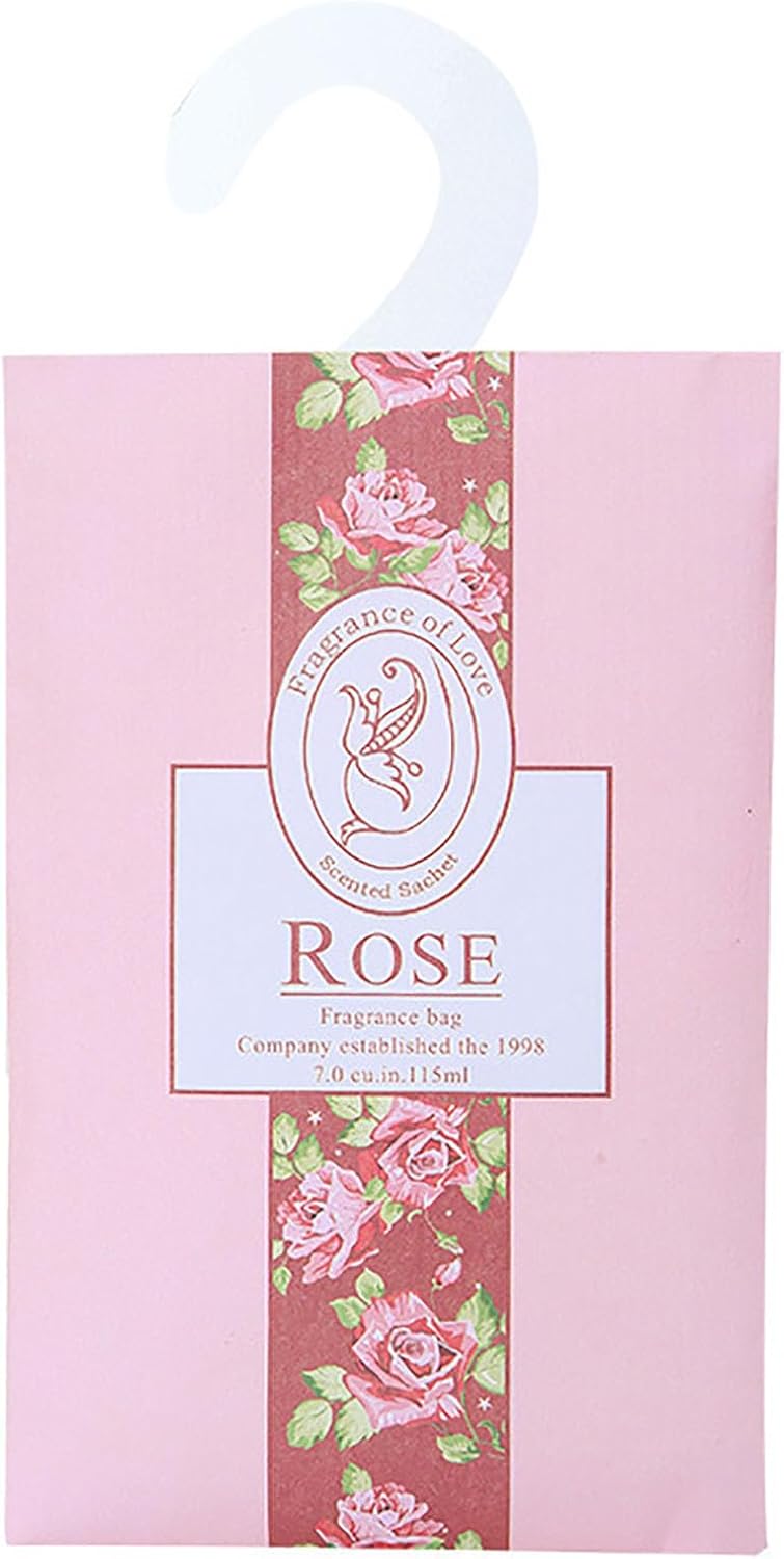 Rose Sachets, Fresh Scents Sachet Packets, Hanging Scent, Fragrance Bags for Drawers and Closets, Hanging Closet Air Freshener Scented Sachets Bags Drawer Deodorizers Home Fragrance, 8 Packs