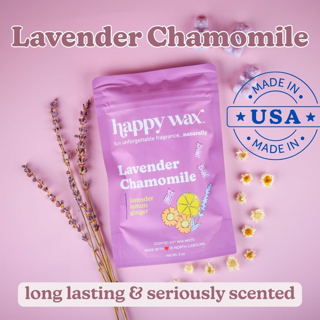 Happy Wax Lavender Lovers Collection Scented Natural, Non Toxic Soy Wax Melts – 6 Total Oz. - Includes: Lavender Cactus, Lavender Chamomile and Calming Lavender