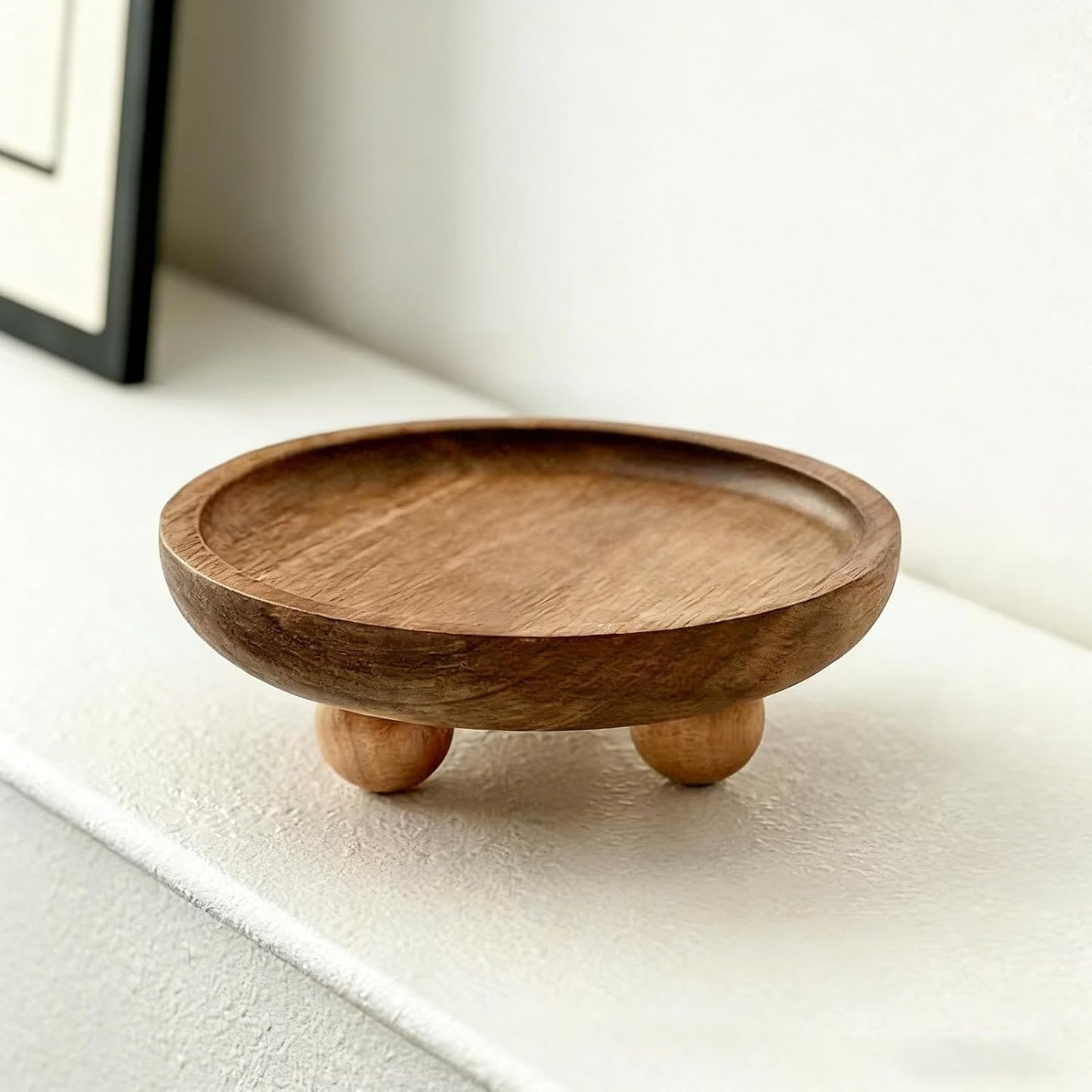 Round Decorative Tray, Candle Plate Holder Tray, Round Serving Wooden Trays, Wood Decorative Candle Plate, Rustic Farmhouse CoffeeTable Decor, for Beverages Tea Dessert Soap Perfume Sponge