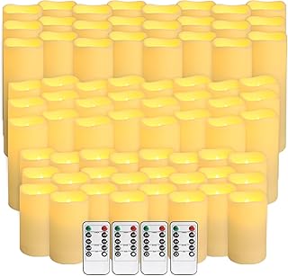 pliadvbu Flameless LED Candles 72 Pack, Outdoor Realistic Waterproof Votive Candles with 4 Remote Control and Timer for Halloween Wedding Festival Decor, (H 4" 5" 6" x D 2.2")