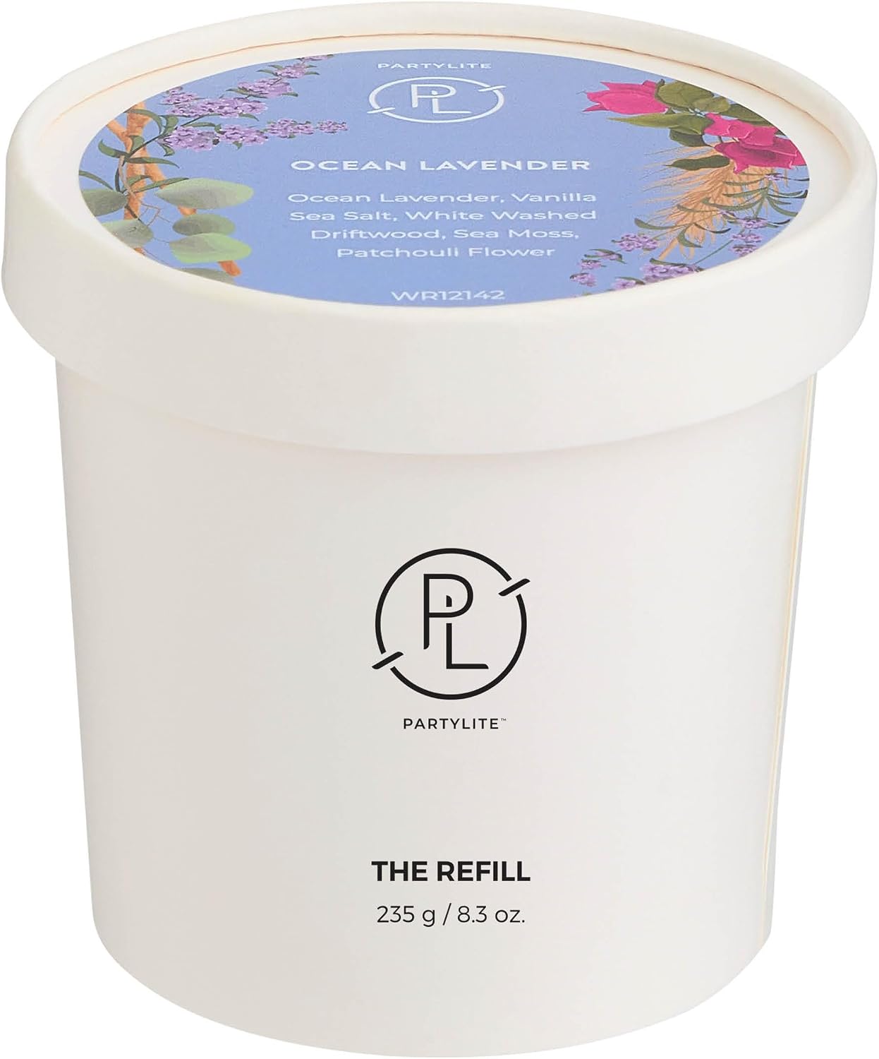 PartyLite Ocean Lavender Scented Candle Refill, Notes of Vanilla Sea Salt, Driftwood, Sea Moss, Patchouli & Eucalyptus, 10oz 1-Wick Aromatherapy, 40 Hours of Luxury Fragrance, Sustainable Soy Wax