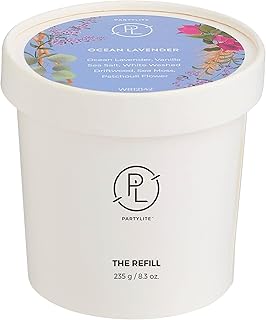 PartyLite Ocean Lavender Scented Candle Refill, Notes of Vanilla Sea Salt, Driftwood, Sea Moss, Patchouli & Eucalyptus, 10oz 1-Wick Aromatherapy, 40 Hours of Luxury Fragrance, Sustainable Soy Wax