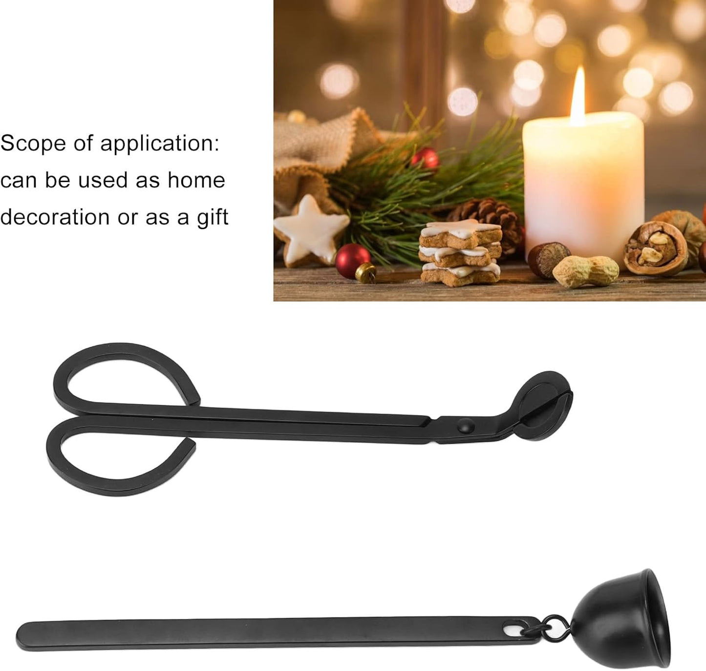 2pcs Wick Trimmer and Candle Snuffer Set, Stainless Steel Candle Care Kit with Elegant Black Finish, Wall - Mountable for Home Aromatherapy Candles and Gift Use