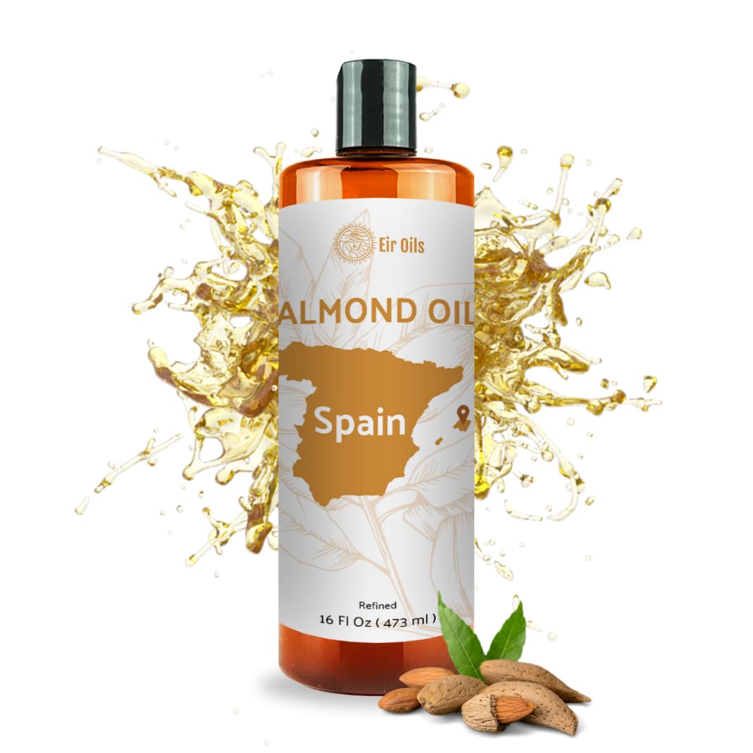 Sweet Almond Oil (16 oz) - for Skin and Hair - Carrier Oil for Essential Oils Mixing - From EIR Oils' Farm in Mallorca