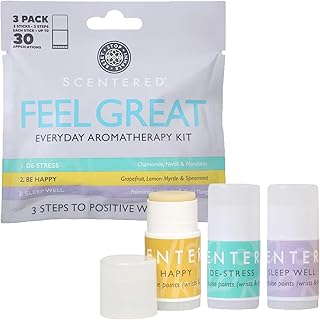 Scentered Pocket-Size Aromatherapy Balm Gift Set - 3X Essential Oil Balms for Sleep, Stress Relief & Mood Boost (Sleep Well, De-Stress, Happy) - Natural, Mess-Free, Travel-Friendly