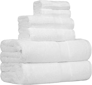 Amazon Basics 6-Piece Oversized Highly Absorbent Fade-Resistant Towel Set, 100% Cotton Towels for Bathroom, Soft, 2 Bath Towels, 2 Hand Towels, 2 Washcloths, White