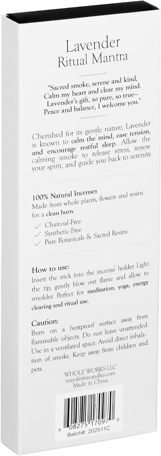 Lavender Incense Sticks 100% Natural, Clean, Non Toxic, Charcoal Free - Energy Cleansing, Negativity Protection, New Home Spiritual Smudging Incenses - 30 Sticks & Bamboo Holder (Lavender)