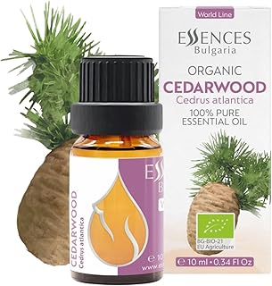 Essences Bulgaria Organic Cedarwood Essential Oil 0.34 Fl Oz 10ml Cedrus atlantica - 100% Pure Natural Undiluted Therapeutic Grade for Aromatherapy with Diffuser Humidifier DIY Men Cologne