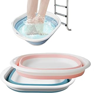 CIEOVO 2 Pieces Portable Pool Foot Bath, Blue Pink Collapsible Pool Foot Wash Basin Tub for Above Ground Swimming Pools Accessories