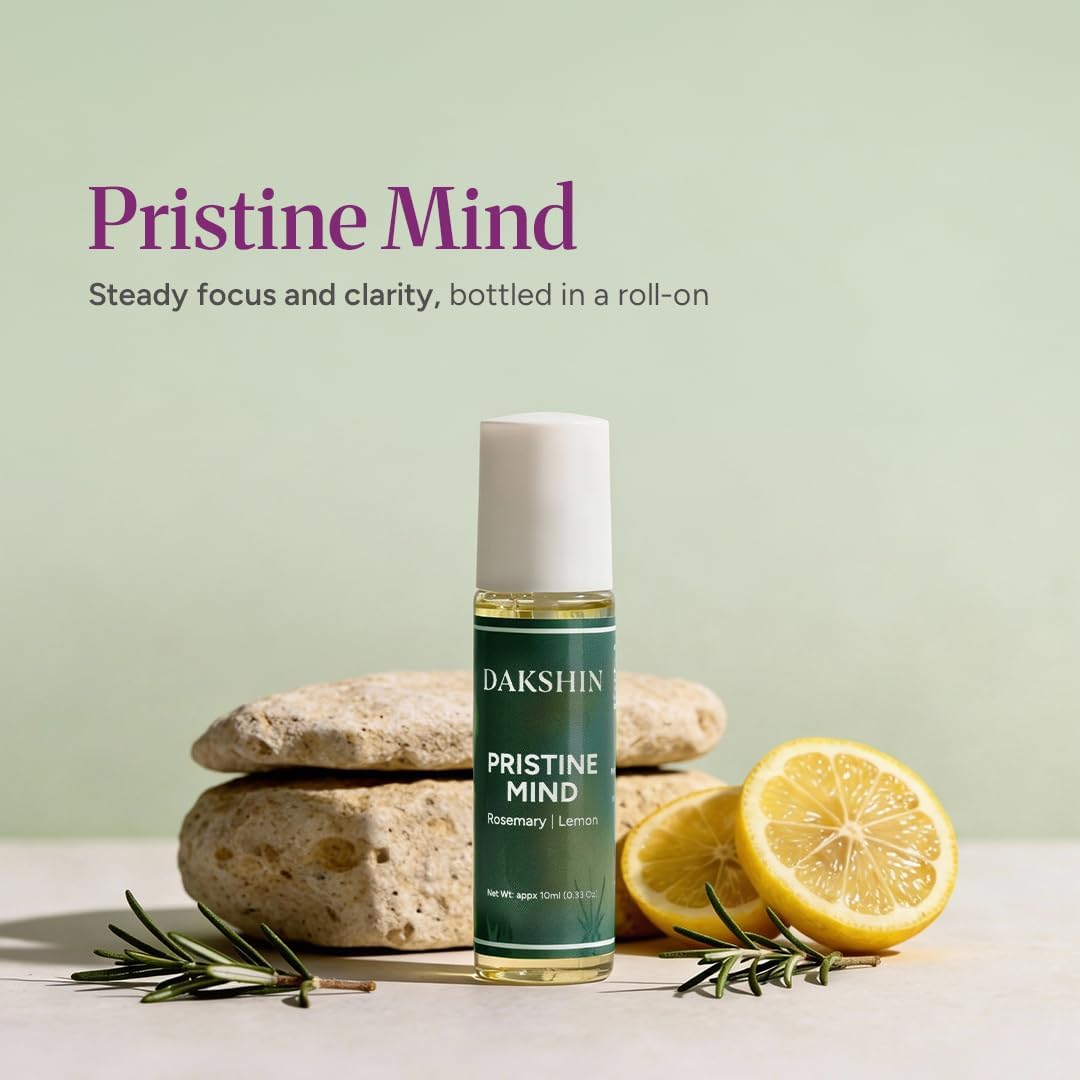 DAKSHIN Pristine Mind Essential Oil Roll-On | Rosemary, Lemon, Basil & Peppermint | Naturally Clarifying Focus Aromatherapy | Cruelty-Free | 10ml