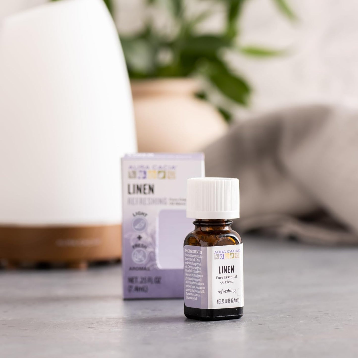 Aura Cacia Linen Essential Oil Blend, Boxed 0.25 fl. oz. - Light Aroma, No Synthetic Fragrances