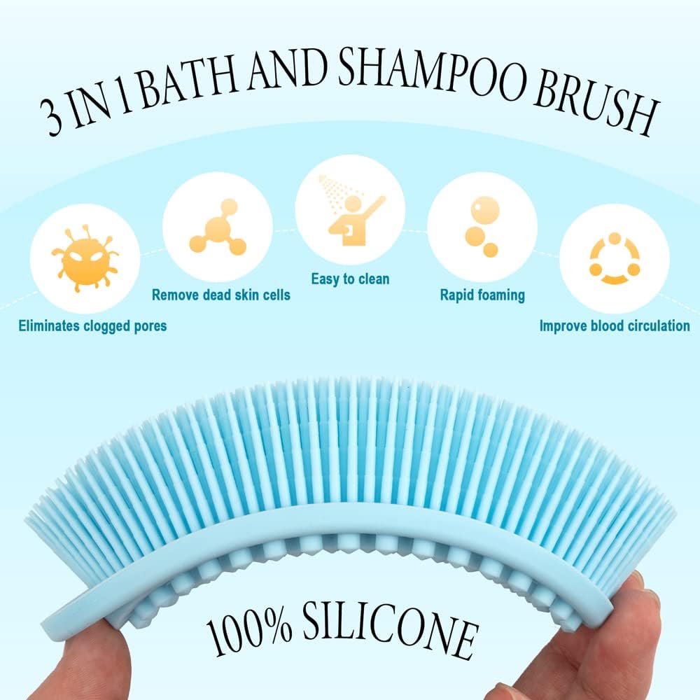 PQRUU 3 Pack Silicone Body Scrubber, Exfoliating Soft Loofah Bath Body Scrubbers for Use in Shower, Exfoliating Body Scrubber Fit for All Kinds of Skin, Rapid Foaming Black+Blue+Pink