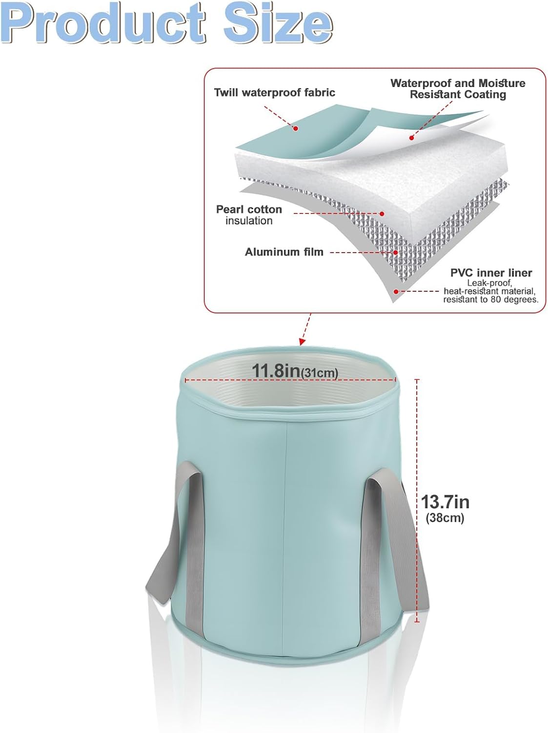 Insulated Collapsible Foot Soak Tub Foldable Bucket Home Travel Pedicure | Heat Retain insulated leakproof foldable basin for foot soak, water storage, laundry, pet bath and outdoor shower