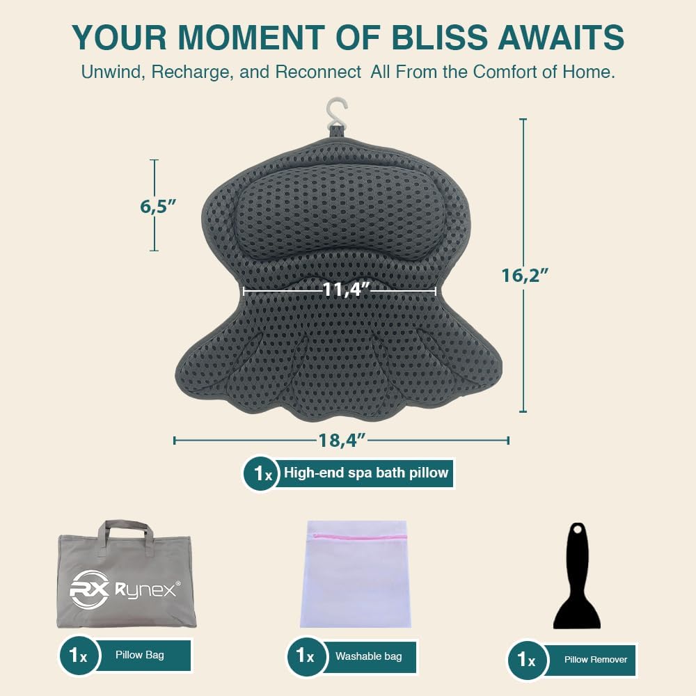 Bath Pillows for Tub, Bath Pillow Luxury Bathtub Pillows for Head and Neck Support - With 4D Air Mesh Fabric & Strong 6 Suction Cups, Tub Pillow For Bathtub, Bath Accessories & Spa Gifts For Women Men