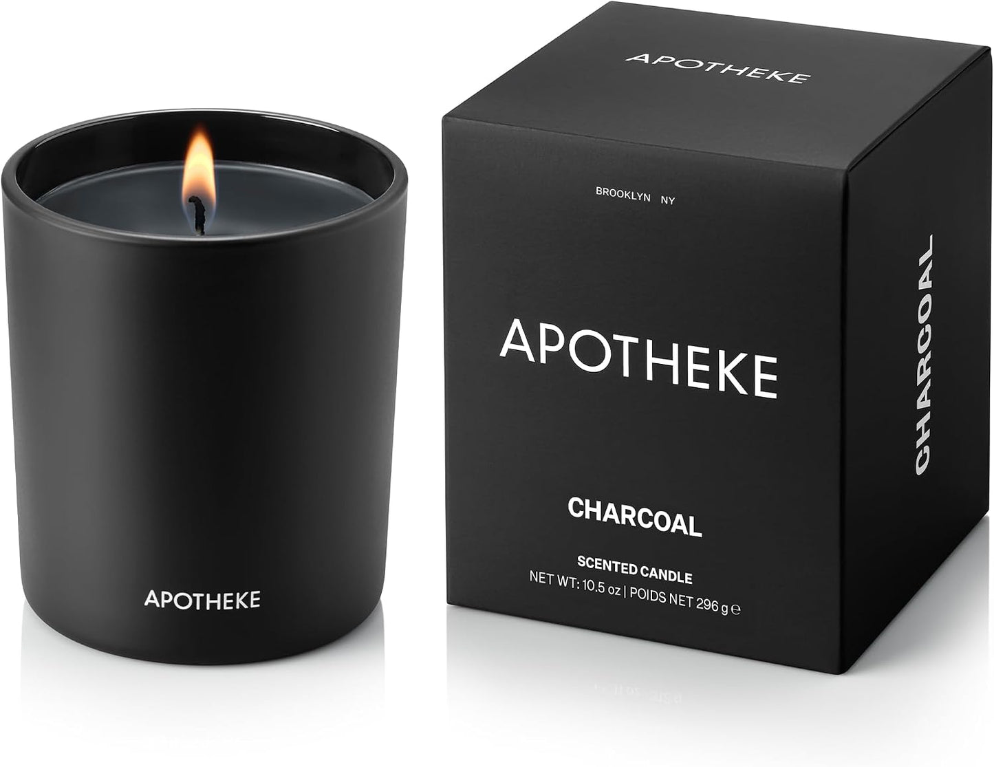 Apotheke Signature Scented Candles for Home, Charcoal - 10.5 oz - Soy Wax, Non Toxic, Large Jar - Luxury Black Candle Gifts for Women & Men - Cedarwood, Sandalwood, Oud, and Amber
