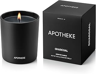 Apotheke Signature Scented Candles for Home, Charcoal - 10.5 oz - Soy Wax, Non Toxic, Large Jar - Luxury Black Candle Gifts for Women & Men - Cedarwood, Sandalwood, Oud, and Amber