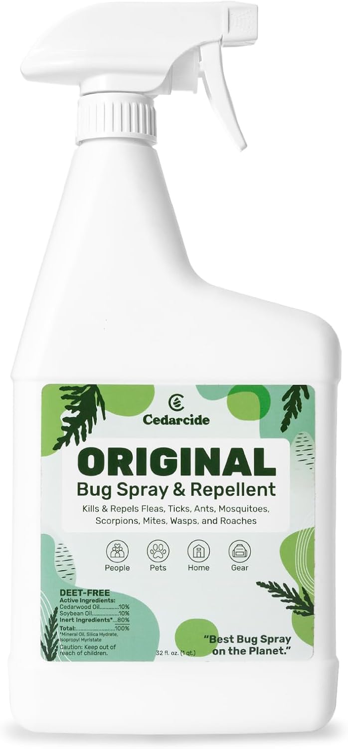 Cedarcide Original Bug Spray | Repel & Kill Fleas, Ticks, Mosquitoes, Mites, Ants & Chiggers | for use on People, Pets & Home | Natural Cedar Oil | Eco-Friendly | Quart