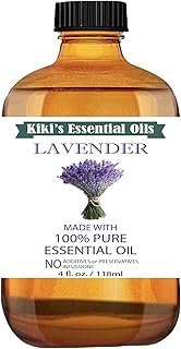 Kiki's Lavender Essential Oil with Glass Dropper | 100% Pure and Natural Lavender Oil | Premium Grade Essential Oils for Diffusers, Skin, Aromatherapy, Massage | 4 Fl Oz