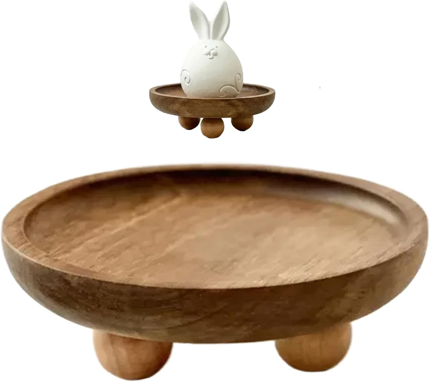 Wood Tray, Rustic Candle Plate with Legs for Soap, Perfume, Keys, Vanity Tray for Kitchen, Bathroom, Entryway, Round Small Wooden, Small Wood, Candle, Holder, D