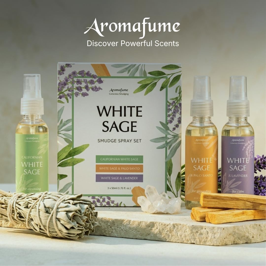 White Sage Smudge Spray Mist Gift Set by Aromafume | 3x50ml | White Sage with Lavender & Palo Santo | Air Freshener Sprays for Home, Fabric & Linen Mist | For Cleansing Negative Energy & Protection