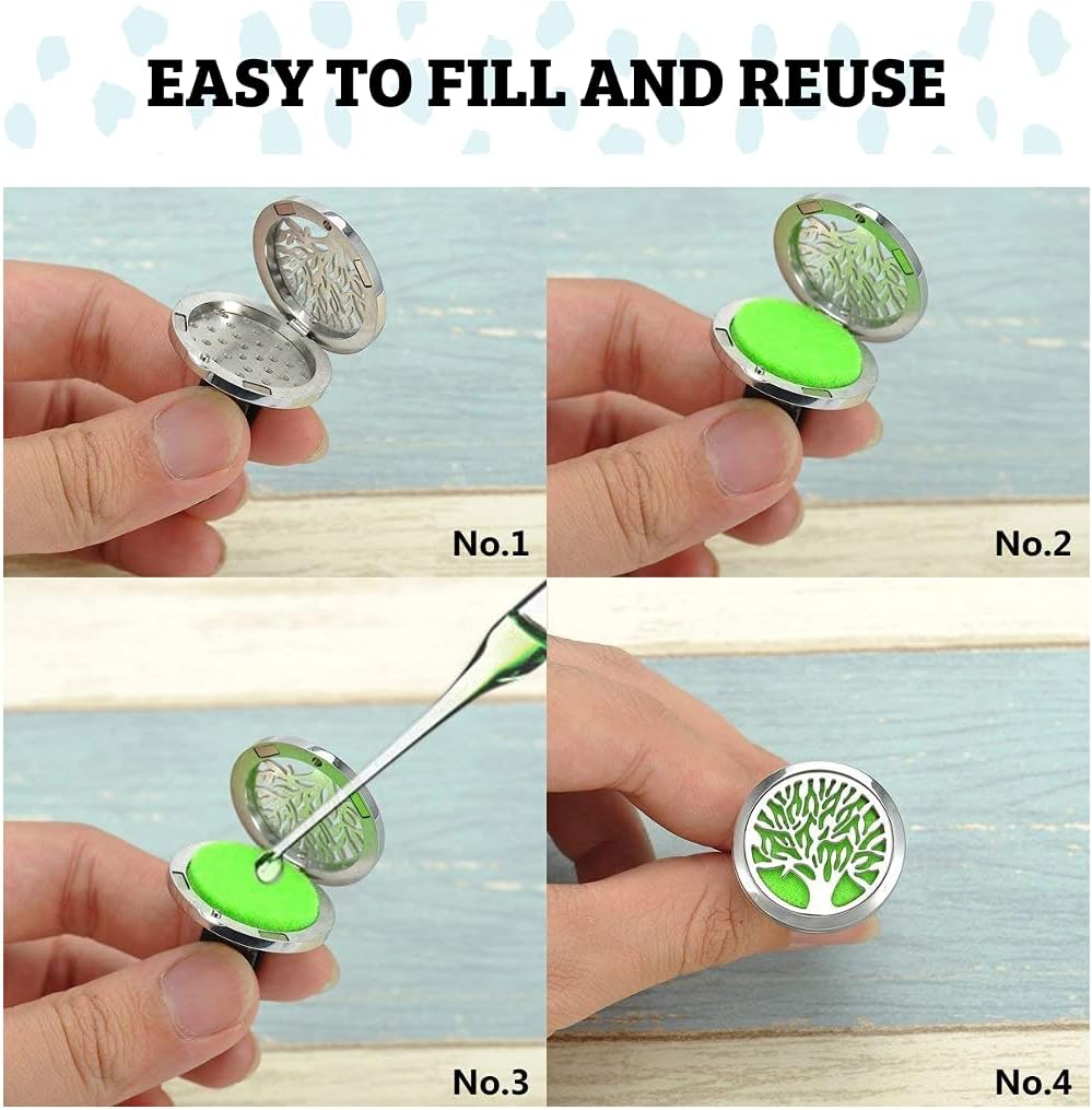 Wild Essentials Flower of Life Essential Oil Car Vent Diffuser, Stainless Steel Locket Pendant With 12 Color Refill Pads, Customizable Color Changing Air Freshener for Aromatherapy